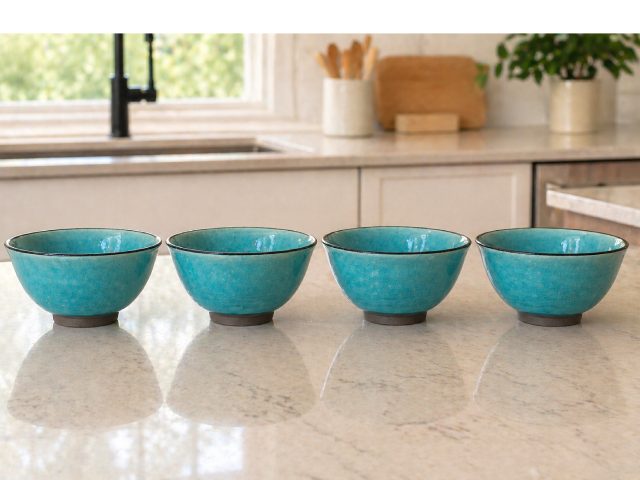 Turquoise bowls set x2 BOWL BOWLS MINO CERAMIC RICE BOWLS SOUP BOWLS