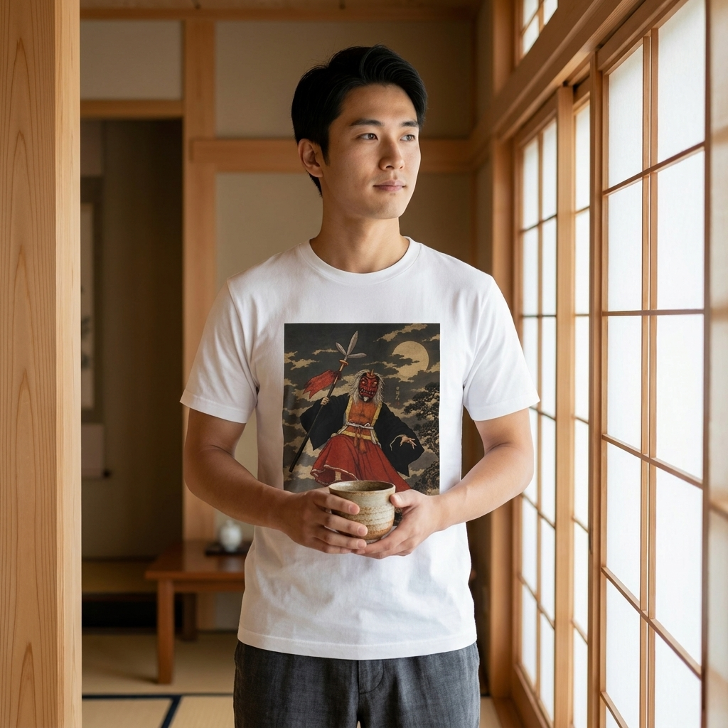 Hososhi T-Shirt, Masked Exorcist Ukiyo-e Yokai Tee
