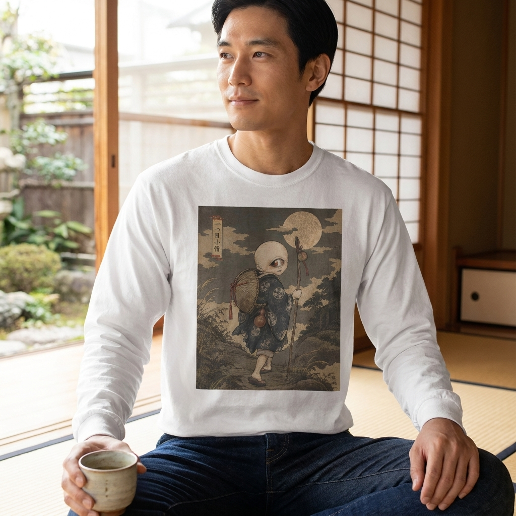 Hitotsume-Kozo Long Sleeve T-Shirt, One-Eyed Monk Ukiyo-e Yokai Tee