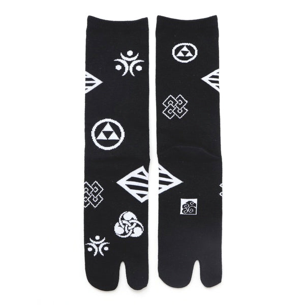 Japanese crew socks with traditional kamon family crest patterns, made in Japan