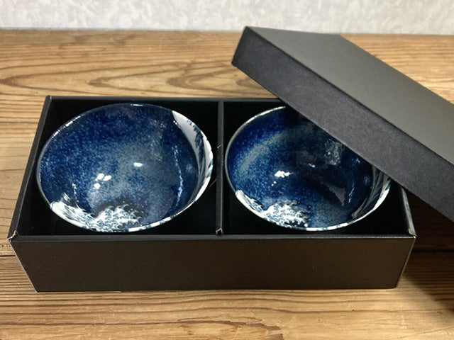 Hokusai Wave Porcelain Rice Bowls Set - Japan