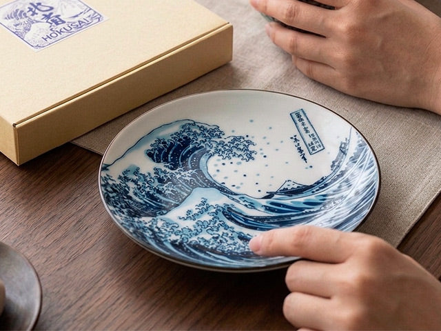 Hokusai Nami Fuji plates ×3