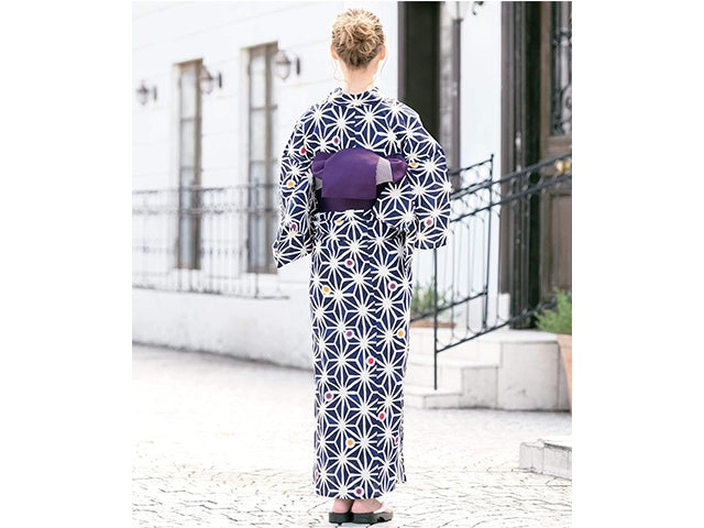 新品 タグ付きEaphi 浴衣 BOTANICAL MOTIF YUKATA Asanoha Hanaichi Yukata - Traditional Japanese Cotton Robe