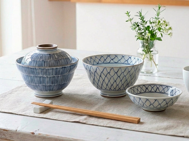 Kosoe Donburi Bowls with Lids - Japanese Ceramic Set