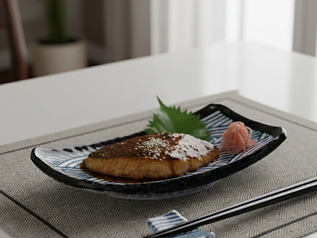 Nami rectangular plates x4 plate MINO CERAMIC NAMI PLATES SASHIMI PLATES SEIGAIHA SUSHI PLATES YAKITORI PLATES