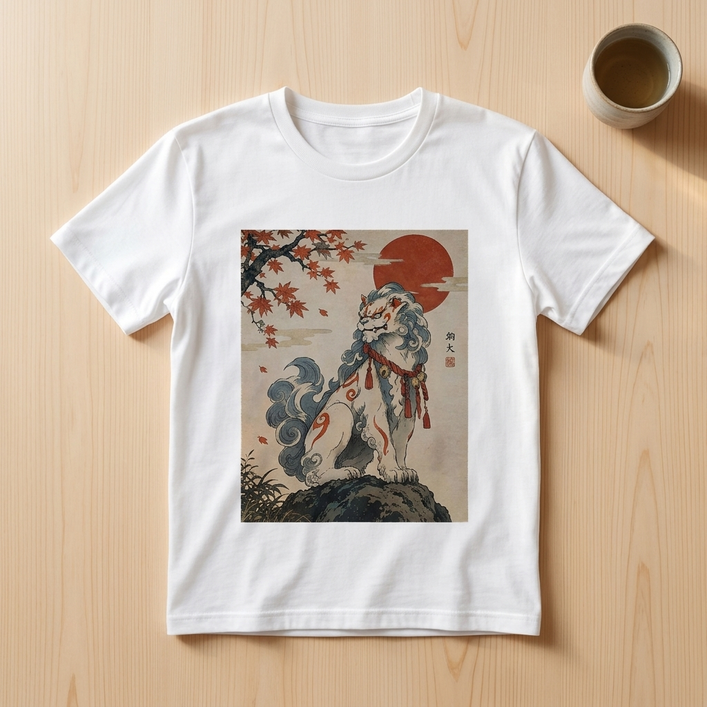 Komainu T-Shirt, Lion-Dog Guardian Ukiyo-e Yokai Tee