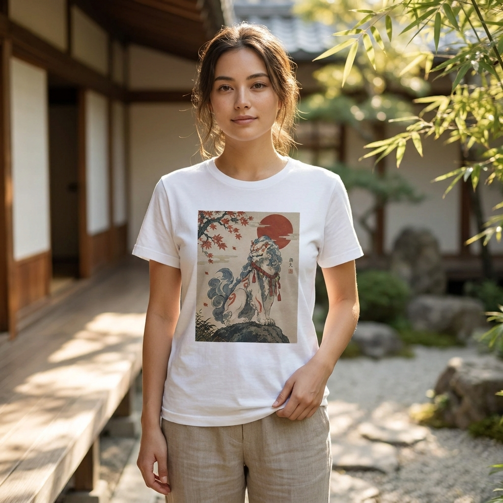 Komainu T-Shirt, Lion-Dog Guardian Ukiyo-e Yokai Tee