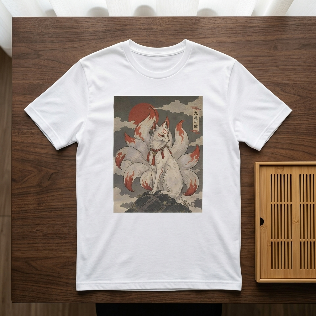 Nine-Tailed Fox T-Shirt, Kyubi no Kitsune Ukiyo-e Yokai Tee