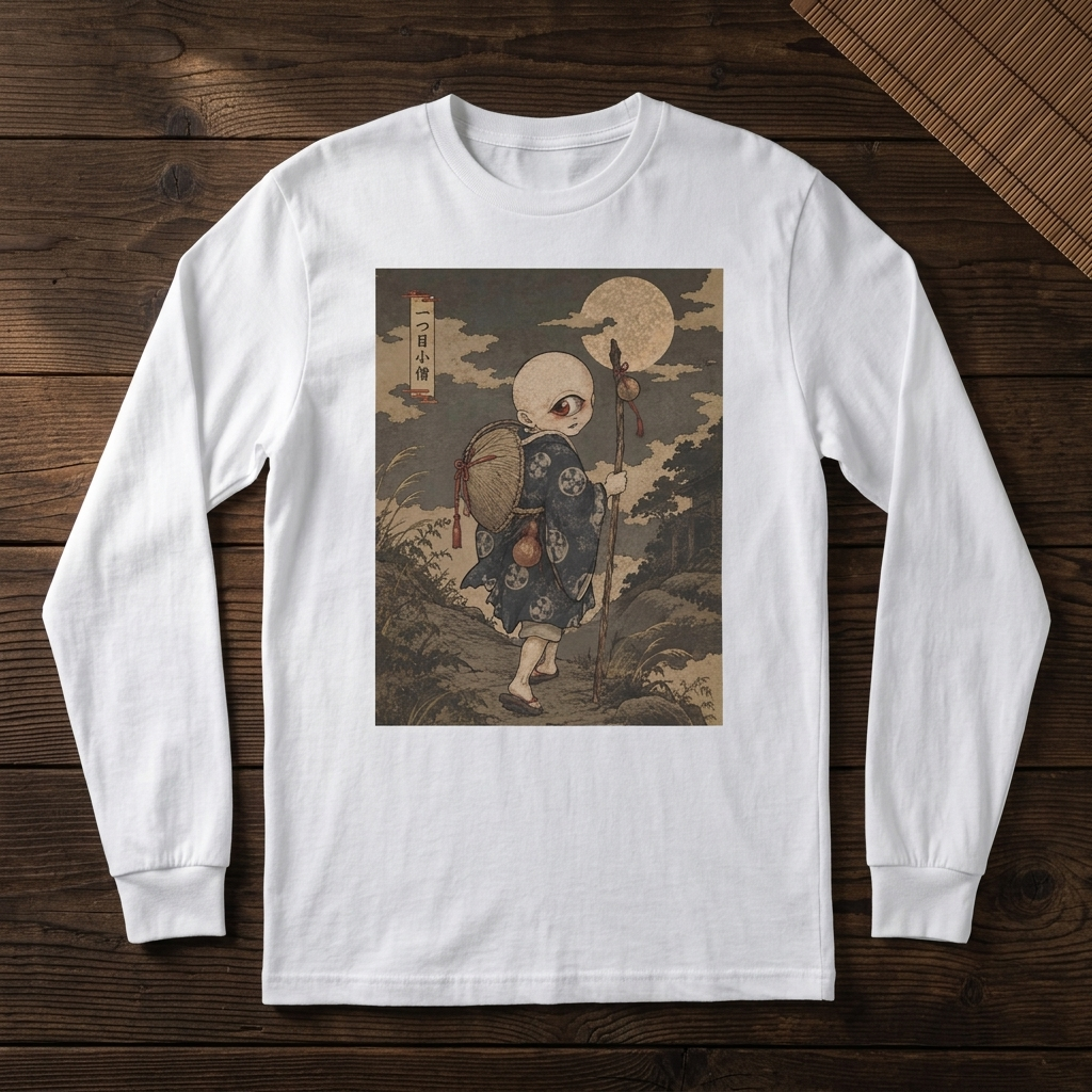 Hitotsume-Kozo Long Sleeve T-Shirt, One-Eyed Monk Ukiyo-e Yokai Tee