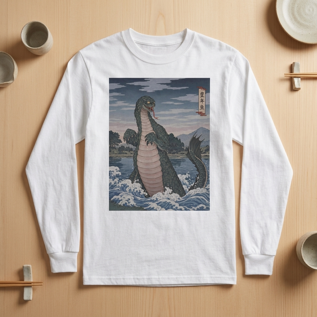 Honengyo Long Sleeve T-Shirt, River Serpent Ukiyo-e Yokai Tee