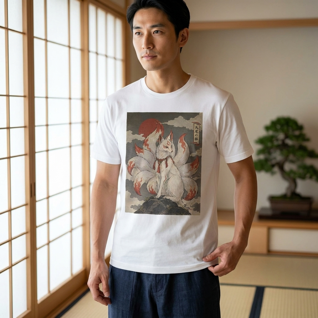 Nine-Tailed Fox T-Shirt, Kyubi no Kitsune Ukiyo-e Yokai Tee