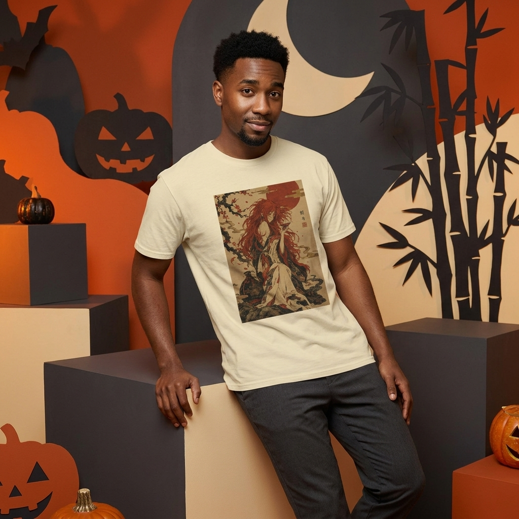 Shojo T-Shirt, Red-Haired Sake Spirit Ukiyo-e Yokai Tee