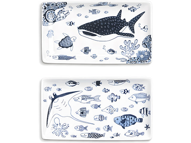 Jinbeizame sushi plates x2 plate COCO MARINE FISH PLATES HASAMI PORCELAIN PLATES SUSHI PLATES